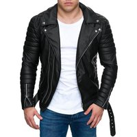 Reichstadt Lederjacke Herren Echtleder-und Kunstleder Jacke RS001 (1-St) im Bikerstyle mit Silver Zippern von Reichstadt