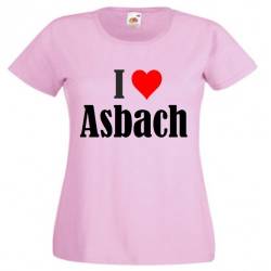 Damen T-Shirt I Love Asbach Größe M Farbe Pink Druck Schwarz von Reifen-Markt