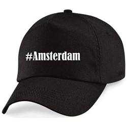 Reifen-Markt Base Cap Hashtag #Amsterdam Größe Uni Farbe Schwarz Druck Weiss von Reifen-Markt