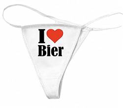 Reifen-Markt Damen String-Tanga I Love Bier Größe L Farbe Weiss Druck Schwarz von Reifen-Markt