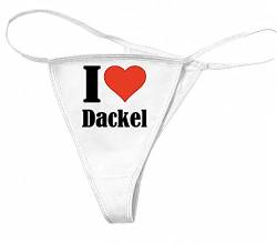 Reifen-Markt Damen String-Tanga I Love Dackel Größe M Farbe Weiss Druck Schwarz von Reifen-Markt