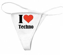 Reifen-Markt Damen String-Tanga I Love Techno Größe S Farbe Weiss Druck Schwarz von Reifen-Markt