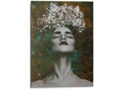 Wandbild REINDERS "Aluminium Frau mit Blumenkranz Kräftig - Sensual" Bilder Gr. B/H: 50 cm x 70 cm, Frau, 1 St., braun Kunstdrucke von Reinders