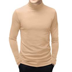 Herren T-Shirt Kurzarm Basic Rollkragen Slim Fit Unterhemd Pullover Thermo Solid Tops, Khaki Langarm, Klein von Rela Bota