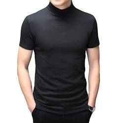 Herren T-Shirt Kurzarm Basic Rollkragen Slim Fit Unterhemd Pullover Thermo Solid Tops, Schwarz, 3X-Groß von Rela Bota