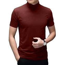Herren T-Shirt Kurzarm Basic Stehkragen Slim Fit Unterhemd Pullover Thermo Solid Tops, weinrot, X-Groß von Rela Bota