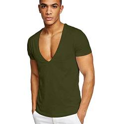 Rela Bota Herren-T-Shirt mit tiefem V-Ausschnitt, Stretch, Muskeltraining, Workout, kurze Ärmel, schmale Passform, niedrig geschnitten, Grün , 3X-Groß von Rela Bota