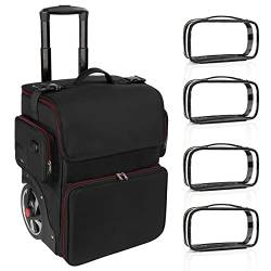 Großer Kosmetikkoffer, Kosmetischer Make-up Fall für Friseur, Friseur Organizer Tasche Wärmeisolierung Anti-Verbrühung Vollschicht Trolley, mit Rädern (1 Trolley Case + 4 Transparente Taschen) von Relavel