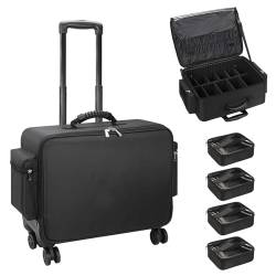 Kosmetikkoffer Trolley, Professional Beauty Case mit Justierbarem Teiler, Kosmetikkoffer Groß Multi-Functional Makeup Koffer für Nageltechniker Friseur - Schwarz von Relavel