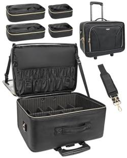 Relavel Make-up-Tasche mit Rollen, 45 cm, extra groß, Kosmetik-Organizer, Trolley, professionelle Make-up-Künstlertasche, tragbare Reise-Make-up-Box für Damen, Kunstbedarf, Tasche mit verstellbarer von Relavel