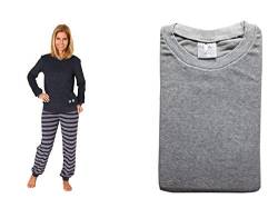 Damen Frottee Pyjama, Rundals, Uni, Hose in Ringel-Optik, Grau, 59906, Gr. L 44/46 von Relax