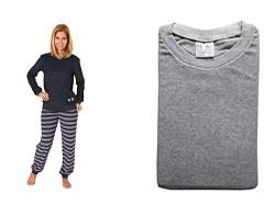 Damen Frottee Pyjama, Rundals, Uni, Hose in Ringel-Optik, Grau, 59906, Gr. XL 48/50 von Relax