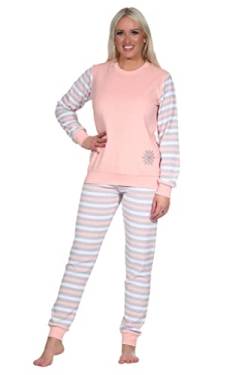 Damen Frottee Pyjama mit Rundhals, Uni Oberteil Ärmel und Hose in Ringel-Optik, Rosa, 67257. Gr. L 44/46 von Relax