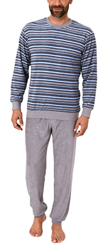 Herren Frottee Pyjama mit Rundhals, Langarm, Streifen, Grau/Blau, 69515, Gr. 50 von Relax