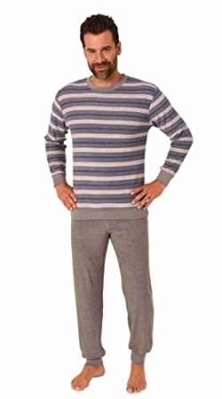 Herren Frottee Pyjama mit Rundhals, Streifen, Uni Hose, Grau-Mel. 67243 Gr. 52 von Relax