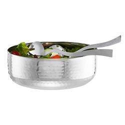 Relaxdays Salatschüssel Set, 3-teilig mit Salatbesteck 30 cm, Edelstahl, spülmaschinenfest, runde Schale ∅ 28 cm, silber von Relaxdays