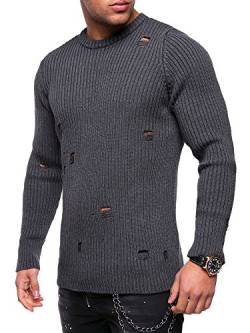 MT Styles Destroyed Pullover Strickjacke M-1352 [Dunkelgrau, XL] von Rello & Reese