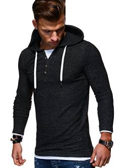 MT Styles Herren 2in1 Oversize Hoodie Pullover Kapuzenpullover Henley MT-7437 [Schwarz, M] von Rello & Reese