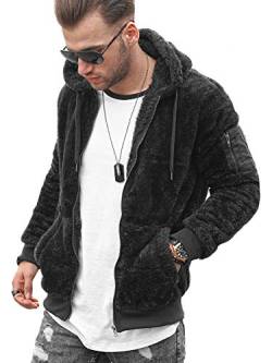 Rello & Reese Herren Fleecejacke Teddy-Fell Jacke Hoodie mit Kapuze Fleece Sweatjacke [Schwarz, XXL] von Rello & Reese