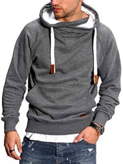 Rello & Reese Herren Hoodie High-Neck Kapuzenpullover Basic Sweatshirt MT-7440 [Dunkelgrau, L] von Rello & Reese