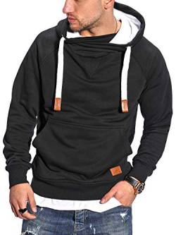 Rello & Reese Herren Hoodie High-Neck Kapuzenpullover Basic Sweatshirt MT-7440 [Schwarz, XXL] von Rello & Reese