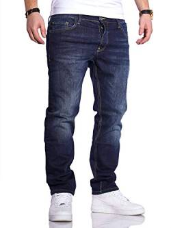 Rello & Reese Herren Jeans Straight Fit Denim Hose Regular Stetch JN-221 [Dunkelblau, W33/L34] von Rello & Reese
