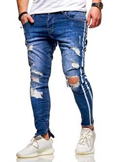 Rello & Reese Herren Jeans Striped Skinny Hose JN-4069 [Blau, W31/L32] von Rello & Reese