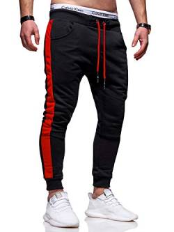 Rello & Reese Herren Jogginghose Trainingshose Hose Sporthose JG-3015 [Schwarz/Rot, S] von Rello & Reese