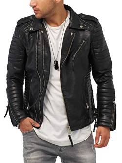 Rello & Reese Herren Kunst-Lederjacke schwarz Jacke Biker-Style Übergangsjacke Stehkragen MT-88 [Schwarz, XL] von Rello & Reese