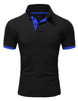 Rello & Reese Herren Poloshirt Kontrast Kurzarm T-Shirt Polo MP-311 [Schwarz-Blau, M] von Rello & Reese