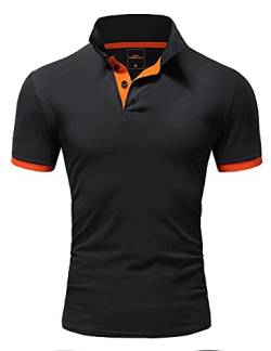 Rello & Reese Herren Poloshirt Kontrast Kurzarm T-Shirt Polo MP-311 [Schwarz-Orange, S] von Rello & Reese