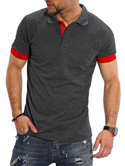 Rello & Reese Herren Poloshirt Kontrast Kurzarm T-Shirt Polo R-1402 [Dunkelgrau/Rot, 3XL] von Rello & Reese