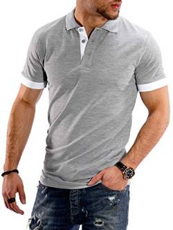 Rello & Reese Herren Poloshirt Kontrast Kurzarm T-Shirt Polo R-1402 [Hellgrau, XXL] von Rello & Reese