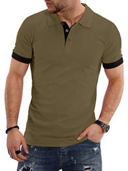 Rello & Reese Herren Poloshirt Kontrast Kurzarm T-Shirt Polo R-1402 [Khaki, 3XL] von Rello & Reese