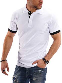 Rello & Reese Herren Poloshirt Kontrast Kurzarm T-Shirt Polo R-1402 [Weiß, 3XL] von Rello & Reese