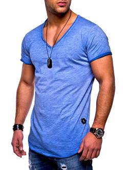 Rello & Reese Herren T-Shirt Kurzarm Basic Oversize V-Neck MT-7102 [Blau, L] von Rello & Reese