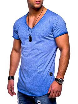 Rello & Reese Herren T-Shirt Kurzarm Basic Oversize V-Neck MT-7102 [Blau, S] von Rello & Reese