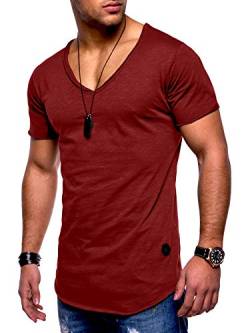 Rello & Reese Herren T-Shirt Kurzarm Basic Oversize V-Neck MT-7102 [Bordeaux, L] von Rello & Reese