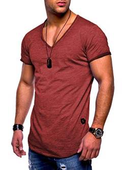 Rello & Reese Herren T-Shirt Kurzarm Basic Oversize V-Neck MT-7102 [Bordeaux wash, S] von Rello & Reese