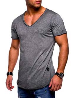 Rello & Reese Herren T-Shirt Kurzarm Basic Oversize V-Neck MT-7102 [Dunkelgrau, S] von Rello & Reese
