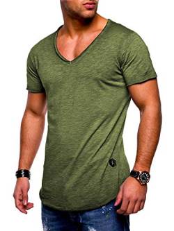 Rello & Reese Herren T-Shirt Kurzarm Basic Oversize V-Neck MT-7102 [Khaki wash, M] von Rello & Reese