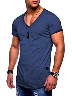 Rello & Reese Herren T-Shirt Kurzarm Basic Oversize V-Neck MT-7102 [Navy wash, S] von Rello & Reese