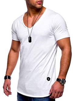 Rello & Reese Herren T-Shirt Kurzarm Basic Oversize V-Neck MT-7102 [Weiß, XL] von Rello & Reese