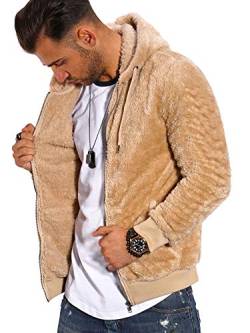 Rello & Reese Herren Teddy-Fell Fleecejacke Cardigan Strickjacke Fleece Pullover Sweatjacke PHUK-NZ [Beige, M] von Rello & Reese