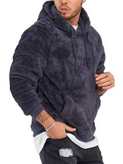 Rello & Reese Herren Teddy-Fell Hoodie mit Kapuze Fleece Pullover Fleecejacke Sweatjacke [Dunkelgrau, M] von Rello & Reese