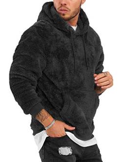 Rello & Reese Herren Teddy-Fell Hoodie mit Kapuze Fleece Pullover Fleecejacke Sweatjacke [Schwarz, S] von Rello & Reese