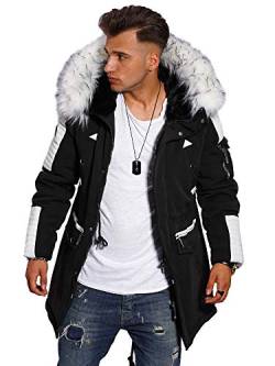 Rello & Reese Herren Winterjacke Parka mit Fell-Imitat Jacke Mantel PH-019 [Schwarz/Weiß, M] von Rello & Reese