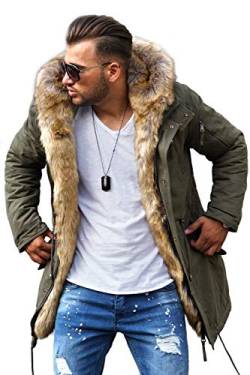 Rello & Reese Winter Parka mit Fell-Imitat Jacke Mantel E-7250 [Khaki, M] von Rello & Reese