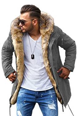 Rello & Reese Winter Parka mit Fell-Imitat Jacke Mantel MJ-7250 Grau, L von Rello & Reese