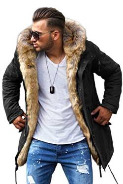 Rello & Reese Winter Parka mit Fell-Imitat Jacke Mantel MJ-7250 Schwarz, M von Rello & Reese